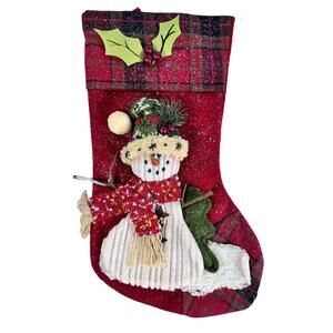 Rustic Plaid 3-Dimensional Vibrant Snowman Christmas Stocking-17”